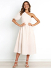 Robe Mi-longue Femme avec Manche Courte Ample avec Epaule Dénudée Coupe Cintrée Bas Evasée Unicolore