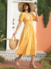 Robe Mi-longue Femme avec Manches Courtes à Col Décolleté en V Coupe Cintrée Bas Evasée Unicolore