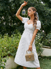 Robe Mi-longue Femme avec Manches Courtes Amples à Col V Coupe Cintrée Unicolore