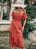 Robe Mi-longue Femme avec Manches Courtes Coupe Cintrée Bas Evasée Unicolore