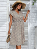Robe Mi-longue Femme avec Manches Courtes Volantes à Col V Coupe Cintrée Bas Evasée