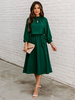 Robe Mi-longue Femme avec Manches Longues à Col Rond Coupe Cintrée Bas Evasée Unicolore