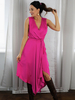 Robe Mi-longue Femme en Mousseline à Col V avec Bretelles Coupe Cintrée à Lacets avec Fente Unicolore