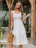 Robe Mi-longue Femme en Mousseline avec Bretelles à Col Carré avec Volant Coupe Cintrée Bas Evasée Unicolore Robe Femme Sexy
