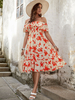 Robe Mi-longue Femme Imprimé avec Bretelles avec Volantes Coupe Cintrée Bas Evasée Bicolores