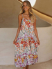 Robe Mi-longue Femme Imprimé avec Bretelles Bas Evasée