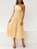 Robe Mi-longue Femme Imprimé Carreaux avec Bretelle Coupe Cintrée Bas Evasée Bicolores Robe Femme