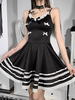 Robe mi-longue gothique pour femme avec bretelles noires et nœuds sans manches Robe dété en coton gothique