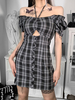 Robe mi-longue gothique pour femme Robe dété à manches courtes en coton gothique plissé noir