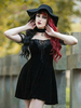 Robe mi-longue gothique pour femmes Robe gothique en coton à manches courtes et col bateau noir