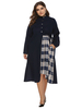 Robe mi-longue grande taille bleu marine manches longues col bijou à lacets boutons en polyester surdimensionné robe mi-longue