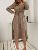 Robe Mi-longue Imprimé Femme à Col V avec Manches Longues Amples Coupe Cintrée Bicolores Robe Femme