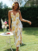 Robe Mi-longue Imprimé Femme avec Bretelles à Col Décolleté en V Coupe Cintrée avec Fente