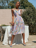 Robe Mi-longue Imprimé Femme avec Bretelles à Col V Coupe Cintrée