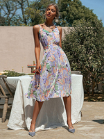 Robe Mi-longue Imprimé Femme avec Bretelles à Col V Coupe Cintrée