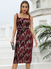 Robe Mi-longue Imprimé Femme en Paillette avec Bretelles à Col Carré Coupe Cintrée