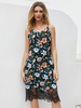 Robe mi-longue noire à encolure en V sans manches en polyester imprimé Robe dété décontractée au genou