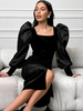 Robe mi-longue noire à manches longues bouffantes col carré coupe ajustée robe de soirée semi-formelle pour femmes 2025
