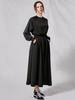 Robe mi-longue noire col bijou manches longues robe chemise longue décontractée surdimensionnée