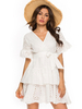 Robe mi-longue robe dété col en V manches courtes ceinture irrégulière robe de plage courte blanche