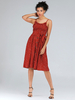 Robe mi-longue rouge bretelles col sans manches à pois boutons surdimensionné décontracté longueur genou robe dété