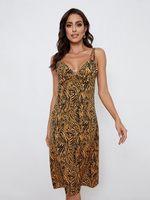 Robe mi-longue sans manches en polyester à imprimé animal