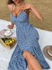 Robe mi-longue sans manches en polyester à imprimé floral et bretelles classiques