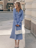 Robe Midi Boutons Mousseline Col V Manches Longues