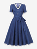 Robe midi vintage à pois avec ceinture décolleté en V et bordure en dentelle été 2025