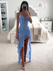 Robe Midi Volants Dos Nu Polyester Bretelles Sexy Col En V Sans Manches