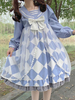 Robe Mignonne Lolita Carreau Bleue Robe À Manches Longues