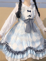 Robe Mignonne Lolita Conte De Fée Carreau Bleu Clair Robe Sans Manches