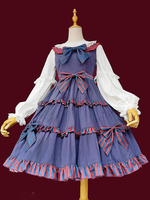 Robe Mignonne Lolita JSK Bleu Coton Sans Manches Volants Arcs Jupe Pull Lolita