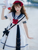 Robe Mignonne Lolita OP Polyester Manches Courtes Arcs Robe Une Pièce Lolita Bleu Marine