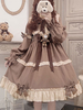 Robe Mignonne Lolita OP Polyester Manches Longues Volants Nœuds Robe Lolita Une Pièce Marron
