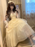 Robe Mignonne Lolita Polyester Nœuds Sans Manches Beige Lolita Jupe