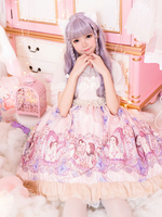 Robe Mignonne Lolita Sans Manches Imprimé Floral Jupe Pull Rose Lolita