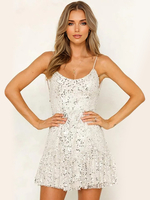Robe mini à paillettes avec volants dos nu robe à bretelles pour fête danniversaire dété pour femmes 2025
