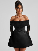 Robe mini à épaules dénudées avec dentelle à manches longues Robe de soirée danniversaire pour femme 2025