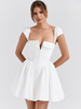 Robe mini blanche à manches courtes et col carré pour fête danniversaire robe plissée sexy en ligne A pour femmes 2025