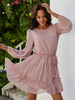 Robe Mini Courte Femme à Col Rond avec Manches Longues Amples Coupe Cintrée Bas Evasée Unicolore Robe de Patineuse