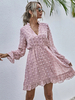 Robe Mini Courte Femme à Col V à Lacets avec Manches Longues Amples Coupe Cintrée Bas Evasée Unicolore Robe de Patineuse