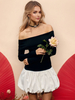 Robe mini noire à épaules dénudées et manches longues pour fête danniversaire robe à ourlet à bulles pour femmes 2025