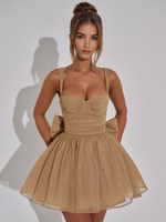Robe mini pailletée avec nœud papillon robe trapèze à bretelles pour fête danniversaire pour femmes 2025