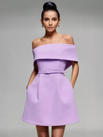 Robe mini trapèze ceinturée à épaules dénudées élégante robe de fête danniversaire pour femmes 2025