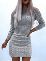 Robe Moulant en Maille Femme Hiver à Col Rond avec Manches Longues Silhouette Unicolore Pull en Maille Femme