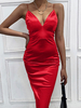 Robe Moulant Femme à Col V sans Manches Longue Silhouette Unicolore Sexy Robe Femme