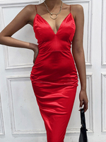 Robe Moulant Femme à Col V sans Manches Longue Silhouette Unicolore Sexy Robe Femme