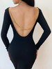 Robe Moulant Femme avec Dos Nus avec Manches Longues Silhouette à Lacets Métals Unicolore Robe Femme