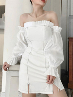 Robe moulante à manches longues sans bretelles avec cordon de serrage